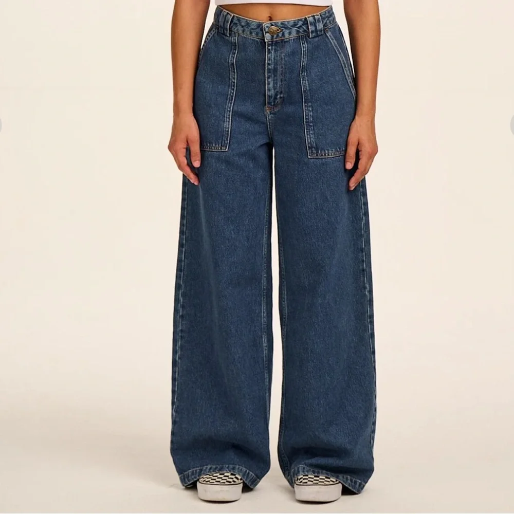 ✨Lucy & Yak Women's Mid Wash Blue High Waisted Wide-Leg Jeans NWT✨ - Picture 1 of 16